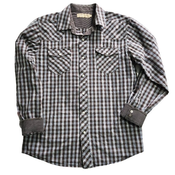 Denver Hayes Shirt Men's Med. Pearl Snap Corduroy Trim Long Sleeve Slim Fit - Picture 1 of 11